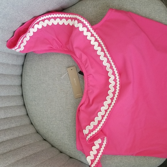 J Crew One-shoulder Ruffle One Piece Swimsuit With Rickrack, Size 8 -- NWT - Picture 4 of 9